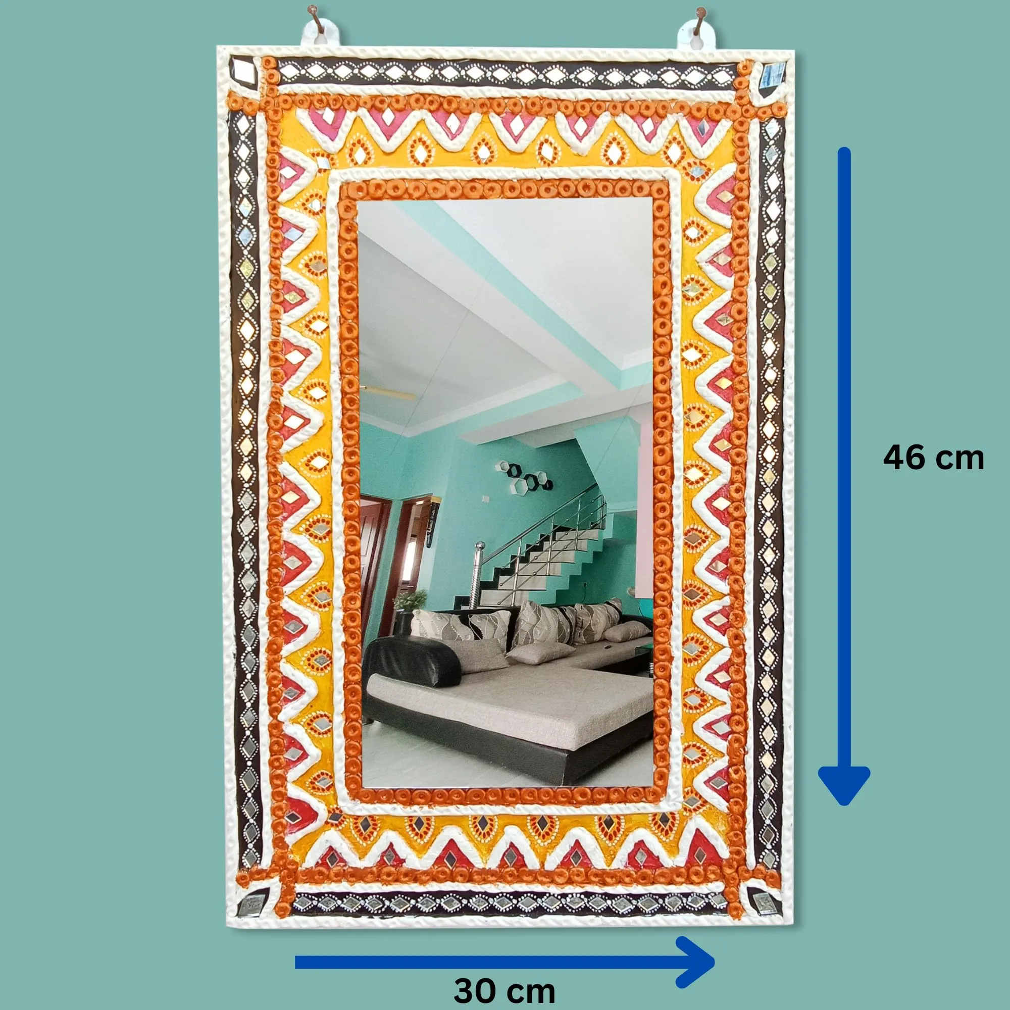 Bhakti Handicraft pattachitra Painting Decorative Wall Mirror for Home Decor