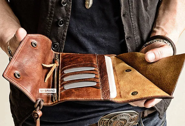 Biker Chain Wallet Leather Wallet With Chain Mens Leather Chain Wallet for Men