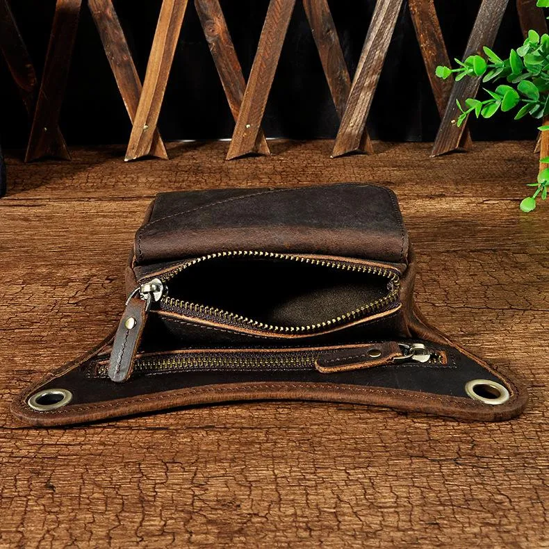 Biker Thigh Bag for Men Brown Leather Waist Drop Leg Thigh Bag Outdoor Motorcycle Thigh Bag