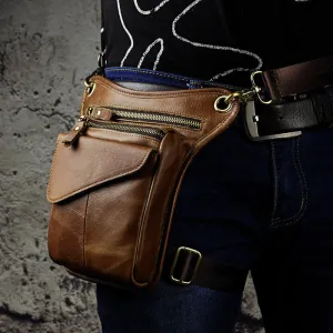 Biker Thigh Bag for Men Brown Leather Waist Drop Leg Thigh Bag Outdoor Motorcycle Thigh Bag