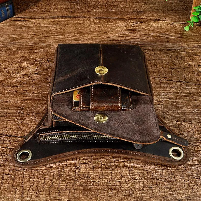 Biker Thigh Bag for Men Brown Leather Waist Drop Leg Thigh Bag Outdoor Motorcycle Thigh Bag