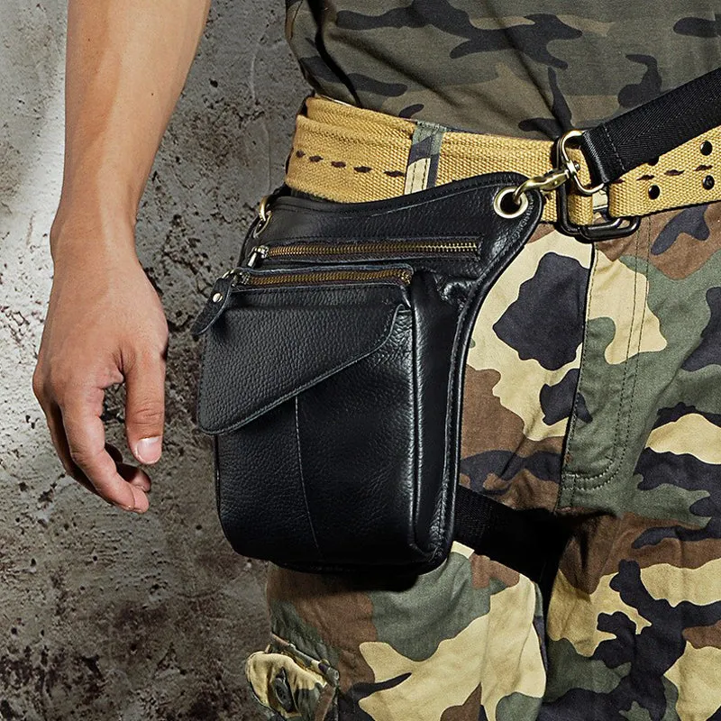 Biker Thigh Bag for Men Brown Leather Waist Drop Leg Thigh Bag Outdoor Motorcycle Thigh Bag
