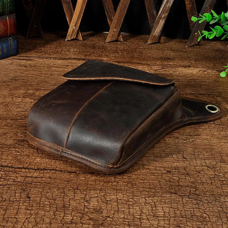 Biker Thigh Bag for Men Brown Leather Waist Drop Leg Thigh Bag Outdoor Motorcycle Thigh Bag