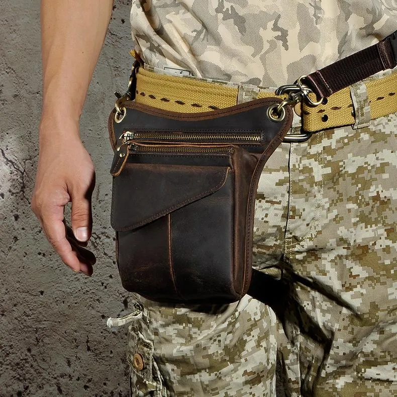Biker Thigh Bag for Men Brown Leather Waist Drop Leg Thigh Bag Outdoor Motorcycle Thigh Bag