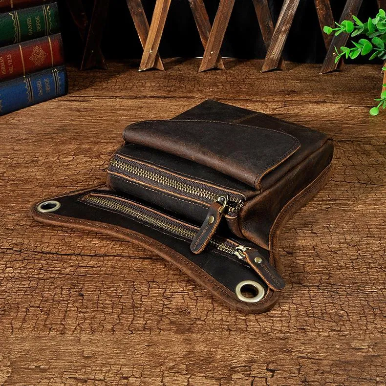 Biker Thigh Bag for Men Brown Leather Waist Drop Leg Thigh Bag Outdoor Motorcycle Thigh Bag