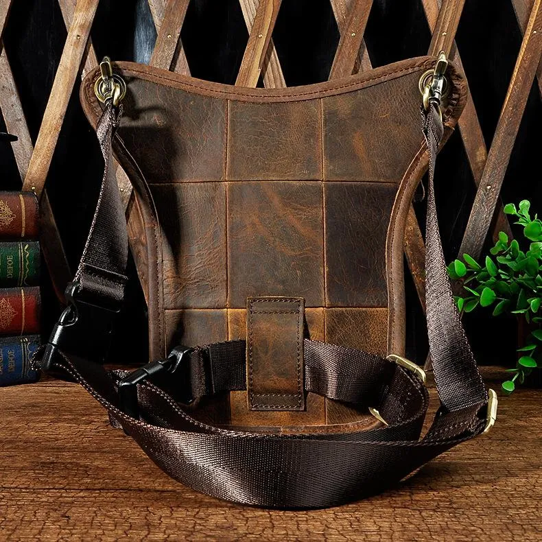 Biker Thigh Bag for Men Brown Leather Waist Drop Leg Thigh Bag Outdoor Motorcycle Thigh Bag