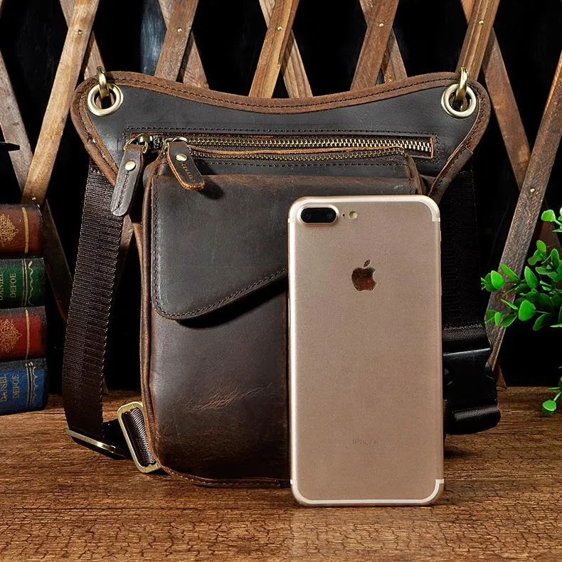 Biker Thigh Bag for Men Brown Leather Waist Drop Leg Thigh Bag Outdoor Motorcycle Thigh Bag