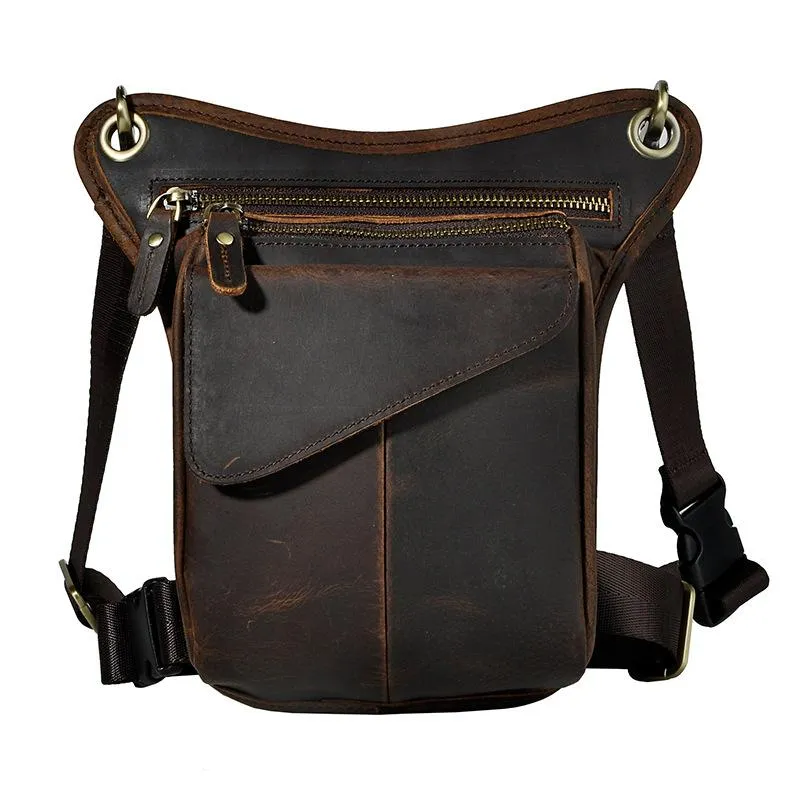 Biker Thigh Bag for Men Brown Leather Waist Drop Leg Thigh Bag Outdoor Motorcycle Thigh Bag