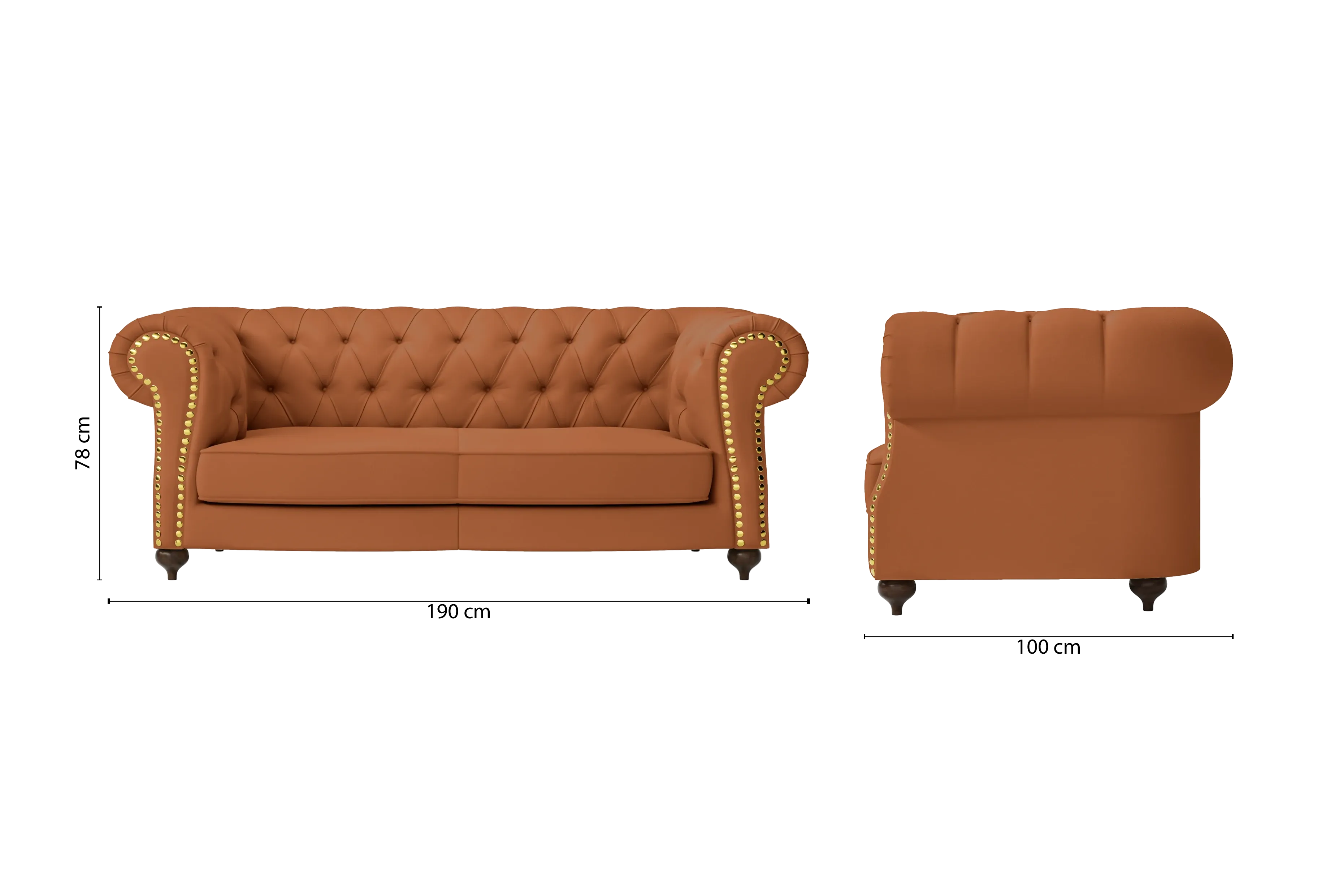 Bitonto 2 Seater Sofa Tan Brown Leather
