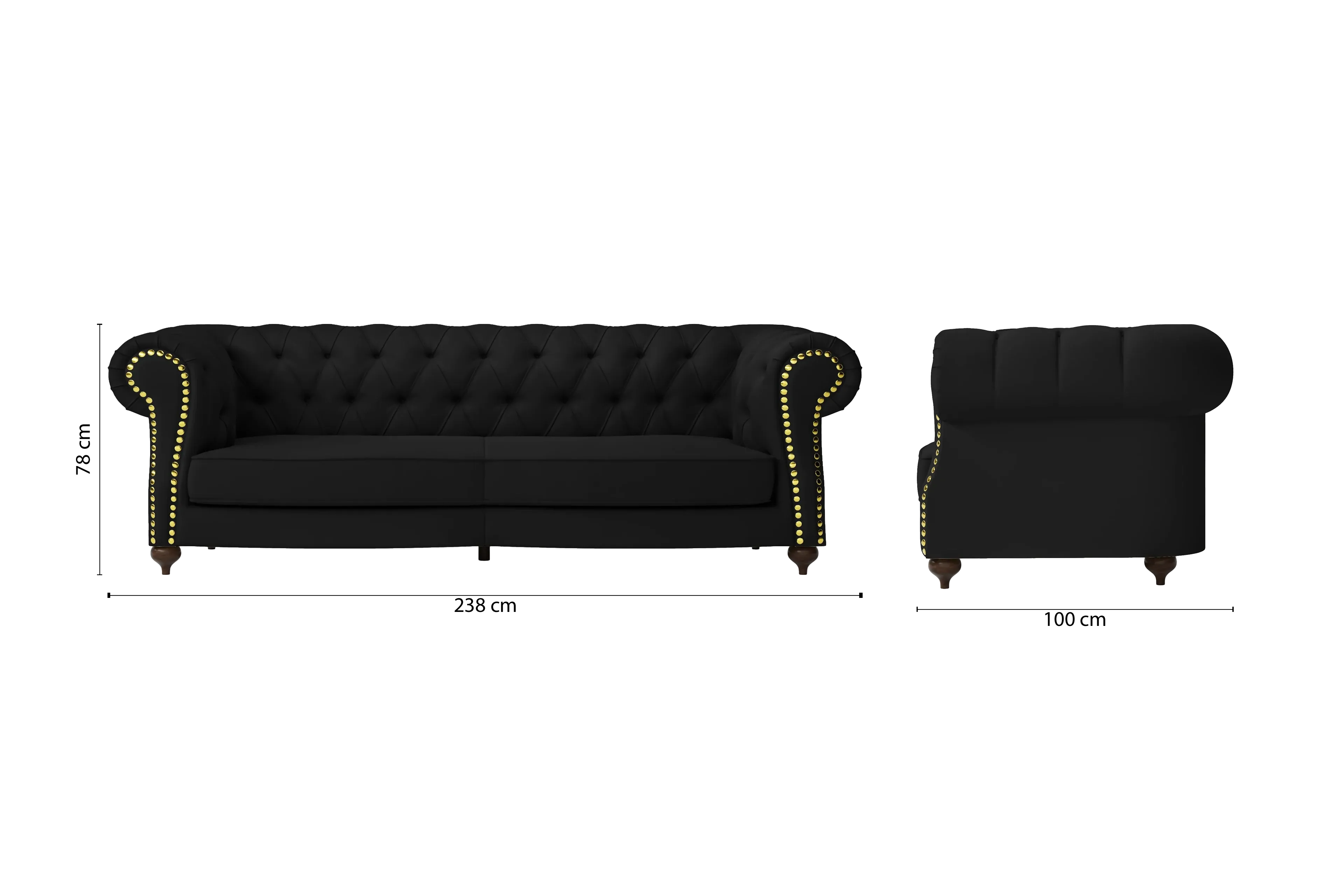 Bitonto 3 Seater Sofa Black Leather