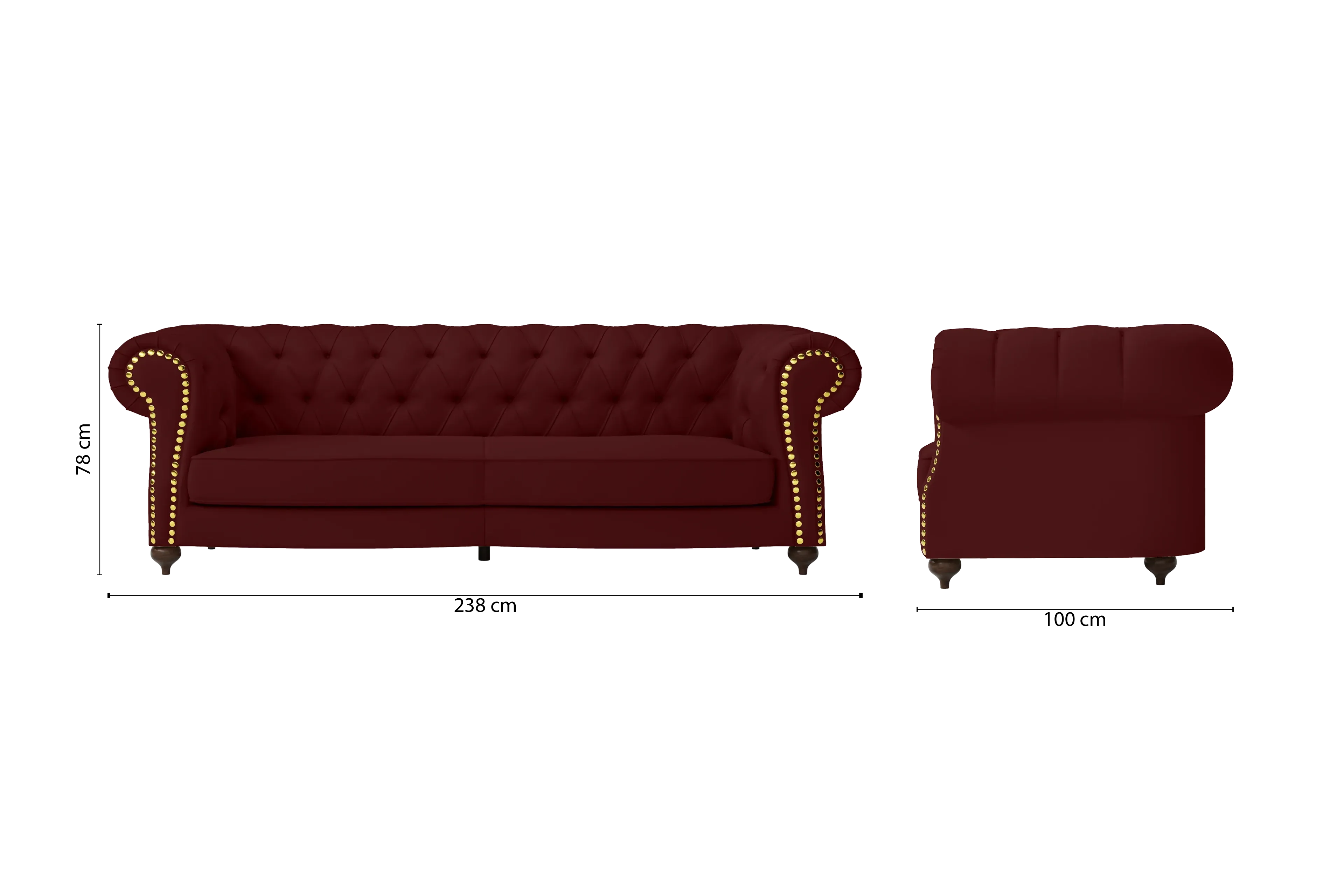 Bitonto 3 Seater Sofa Red Leather