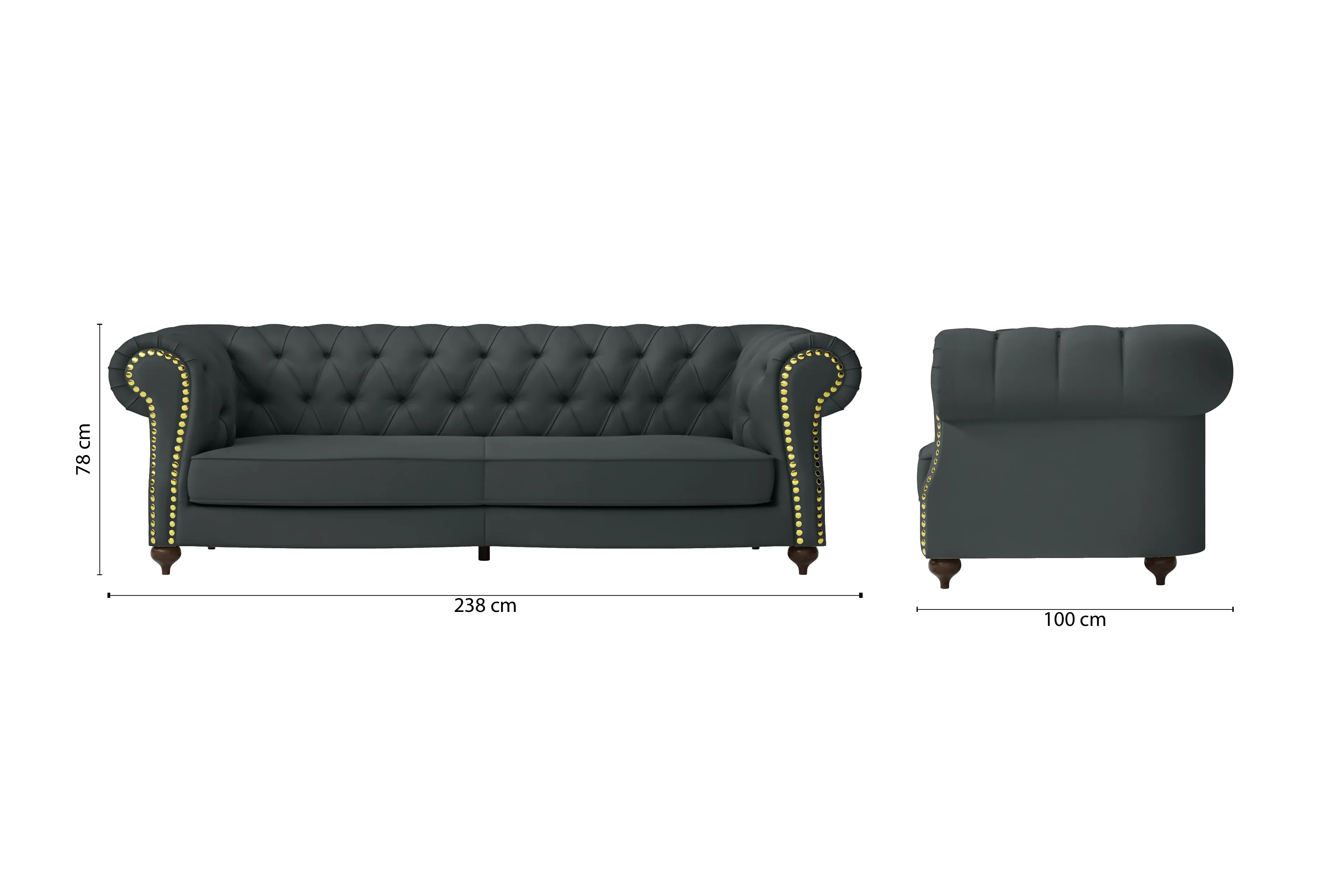 Bitonto 3 Seater Sofa Slate Leather