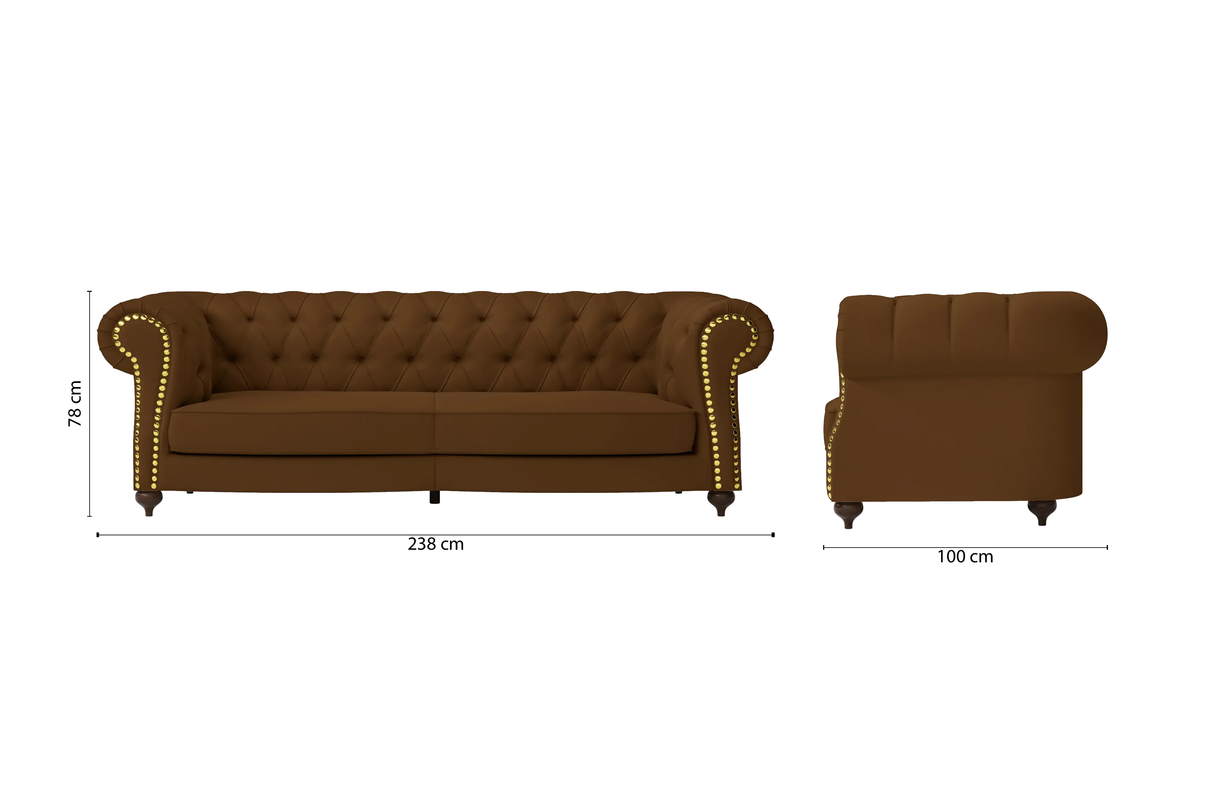 Bitonto 3 Seater Sofa Walnut Brown Leather