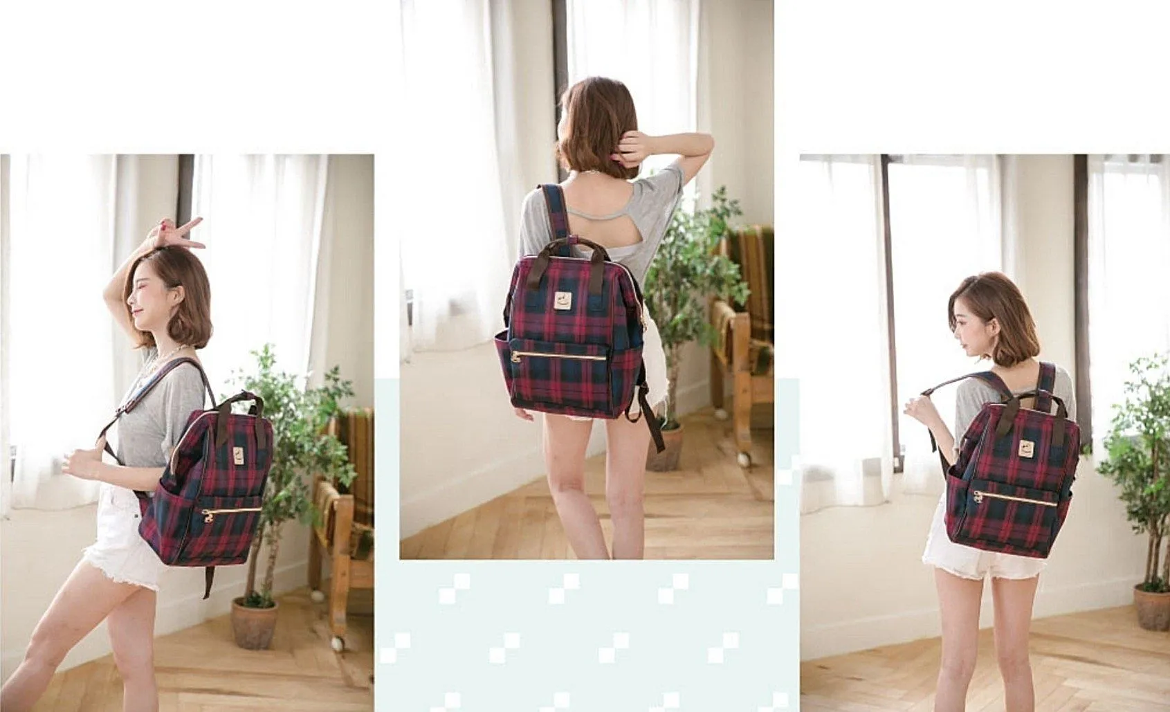 Black & Gray Tartan Plaid Large Opening Backpack