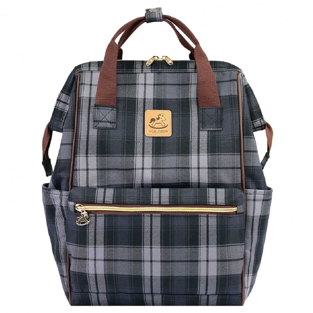 Black & Gray Tartan Plaid Large Opening Backpack