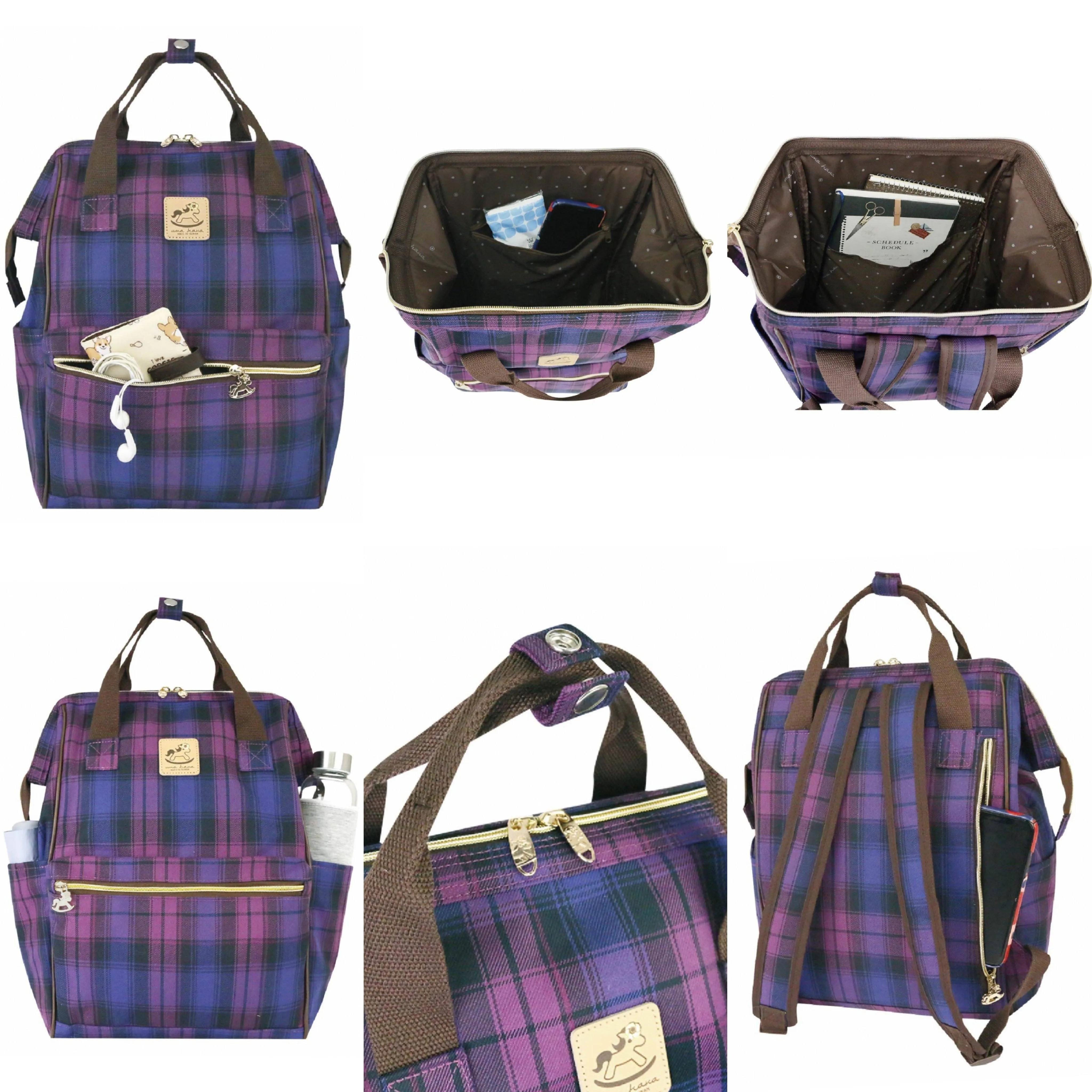 Black & Gray Tartan Plaid Large Opening Backpack