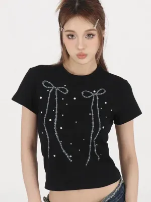 Black Bow Stylish Print Tee