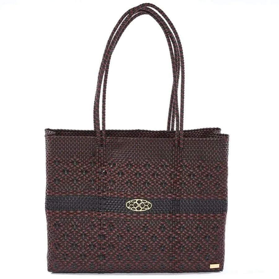 BLACK BURGUNDY TRAVEL TOTE BAG WITH CLUTCH