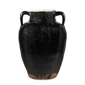 Black Glazed Stoneware Wine Jar From Hebei - 19th Century