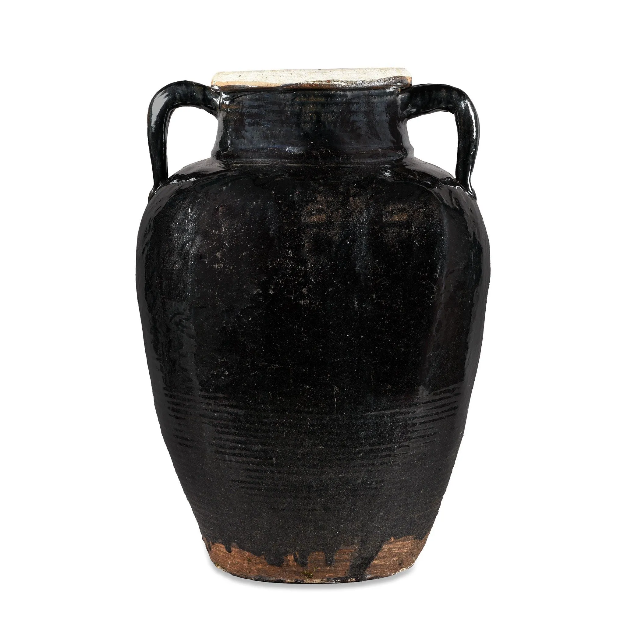 Black Glazed Stoneware Wine Jar From Hebei - 19th Century