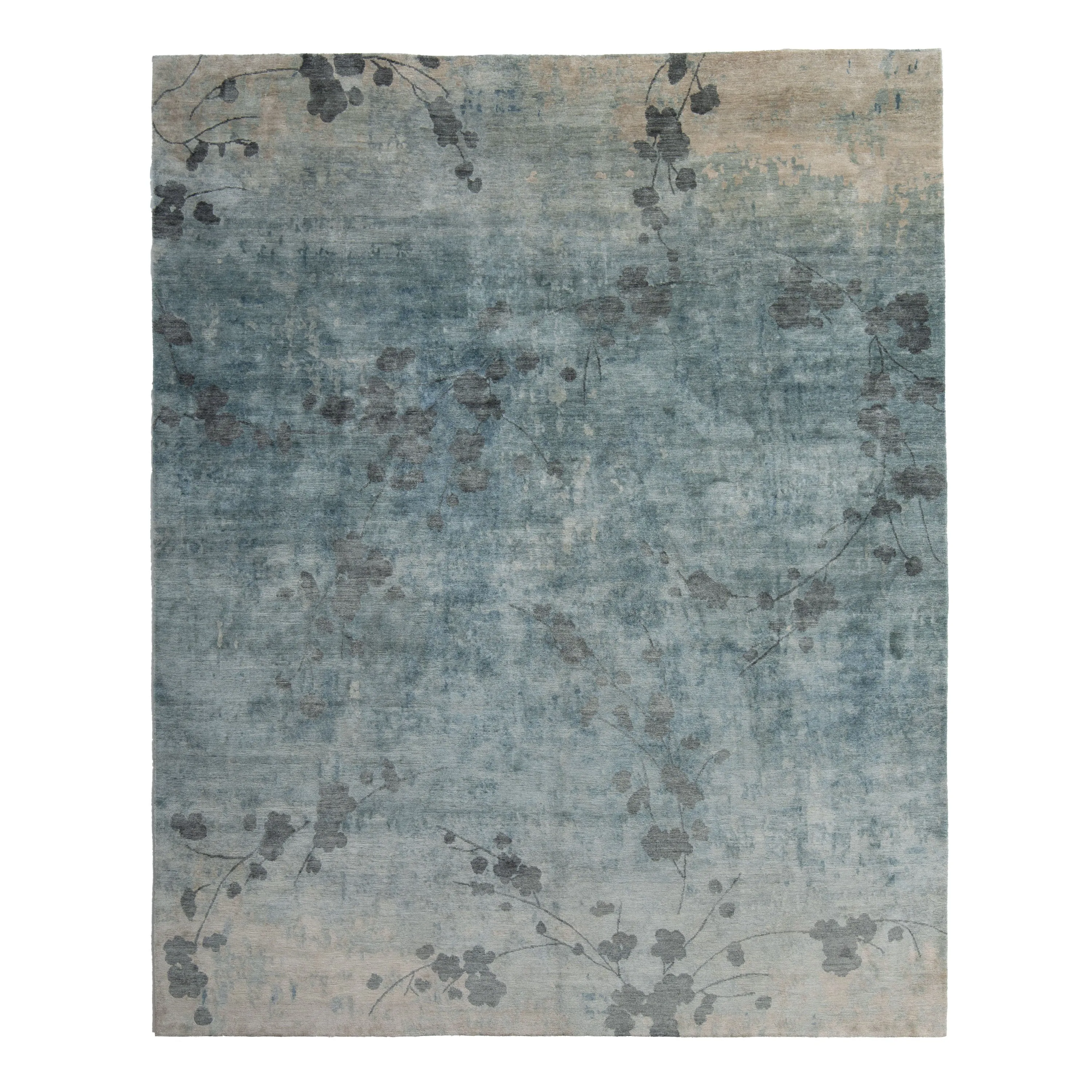 Blue Aurora Contemporary Tibetan Silk Rug - 8' x 10'
