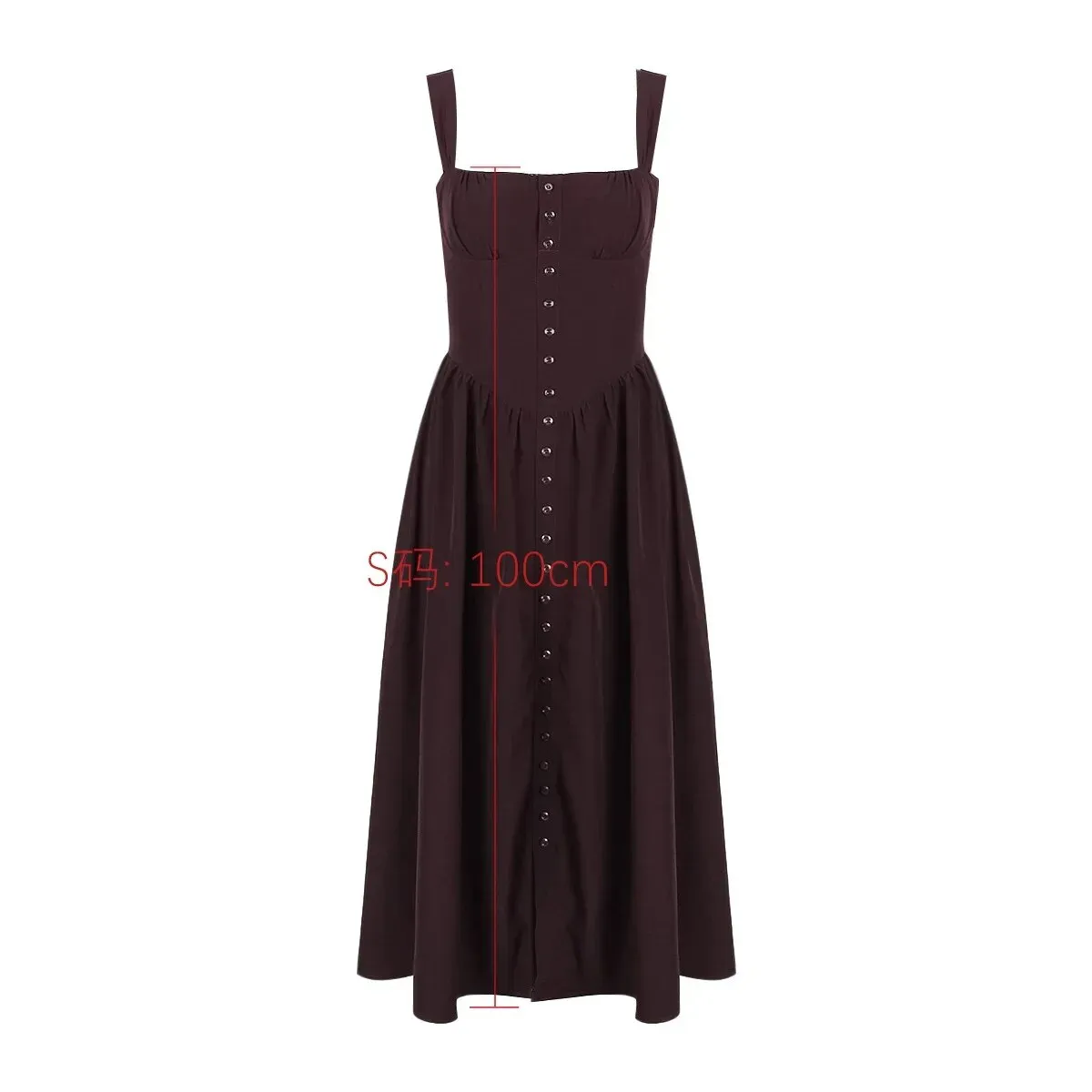 Brown Buttoned Stylish Strap Midi Dress