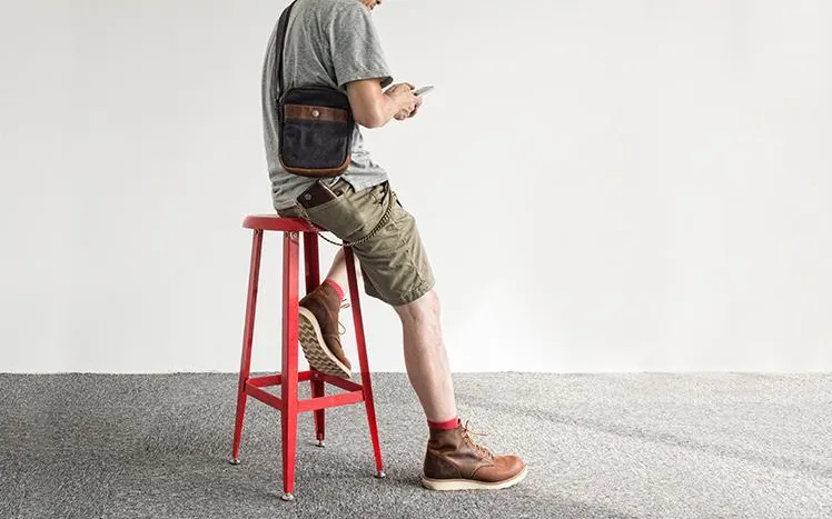 Canvas Leather Mens Cool Messenger Bag Sling Bag Chest Bag Bike Bag Cycling Bag for men