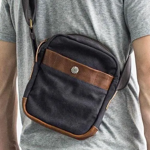 Canvas Leather Mens Cool Messenger Bag Sling Bag Chest Bag Bike Bag Cycling Bag for men