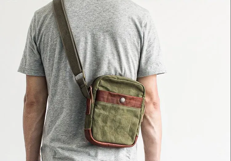 Canvas Leather Mens Cool Messenger Bag Sling Bag Chest Bag Bike Bag Cycling Bag for men