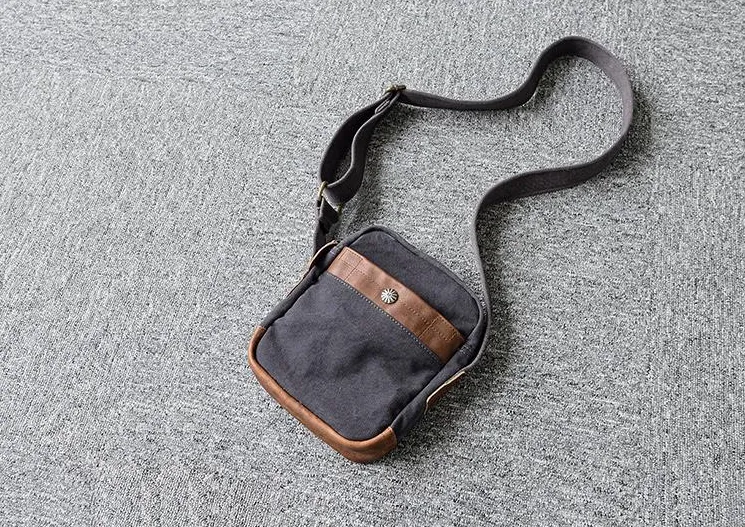 Canvas Leather Mens Cool Messenger Bag Sling Bag Chest Bag Bike Bag Cycling Bag for men