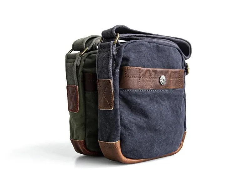 Canvas Leather Mens Cool Messenger Bag Sling Bag Chest Bag Bike Bag Cycling Bag for men