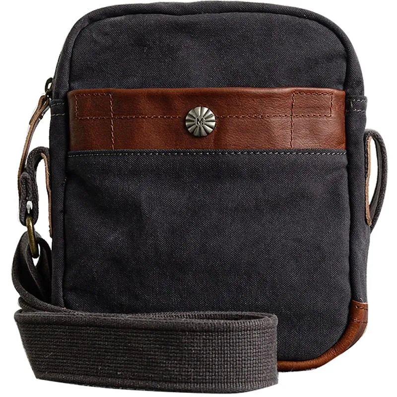 Canvas Leather Mens Cool Messenger Bag Sling Bag Chest Bag Bike Bag Cycling Bag for men