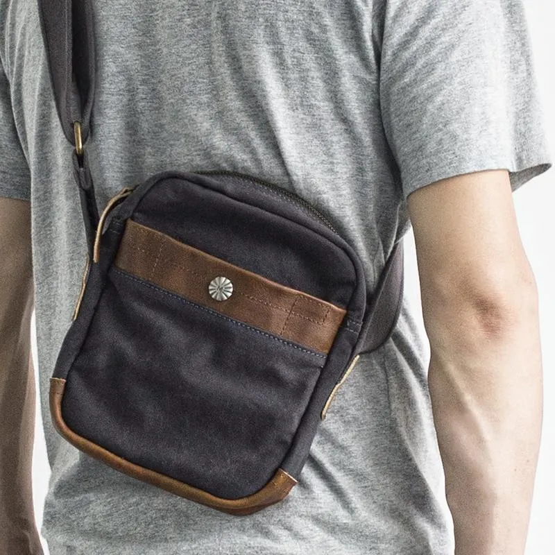 Canvas Leather Mens Cool Messenger Bag Sling Bag Chest Bag Bike Bag Cycling Bag for men