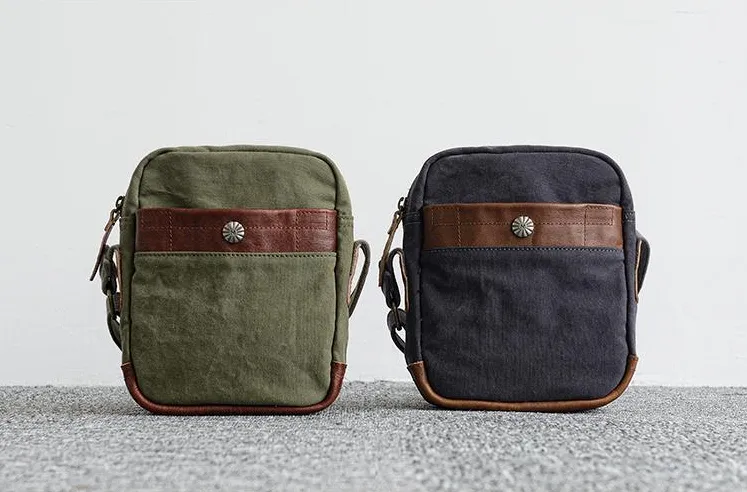 Canvas Leather Mens Cool Messenger Bag Sling Bag Chest Bag Bike Bag Cycling Bag for men