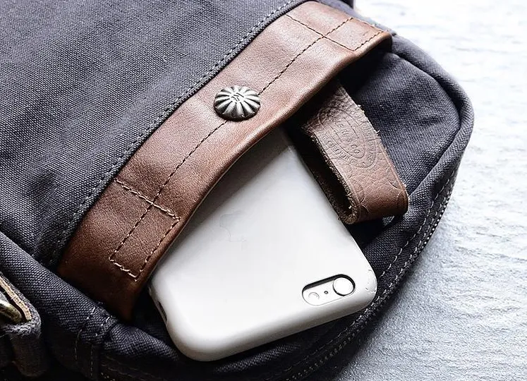 Canvas Leather Mens Cool Messenger Bag Sling Bag Chest Bag Bike Bag Cycling Bag for men