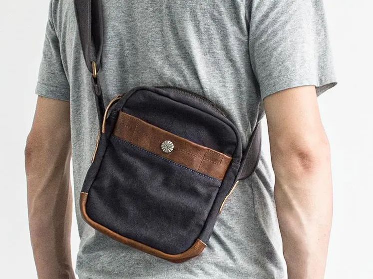 Canvas Leather Mens Cool Messenger Bag Sling Bag Chest Bag Bike Bag Cycling Bag for men
