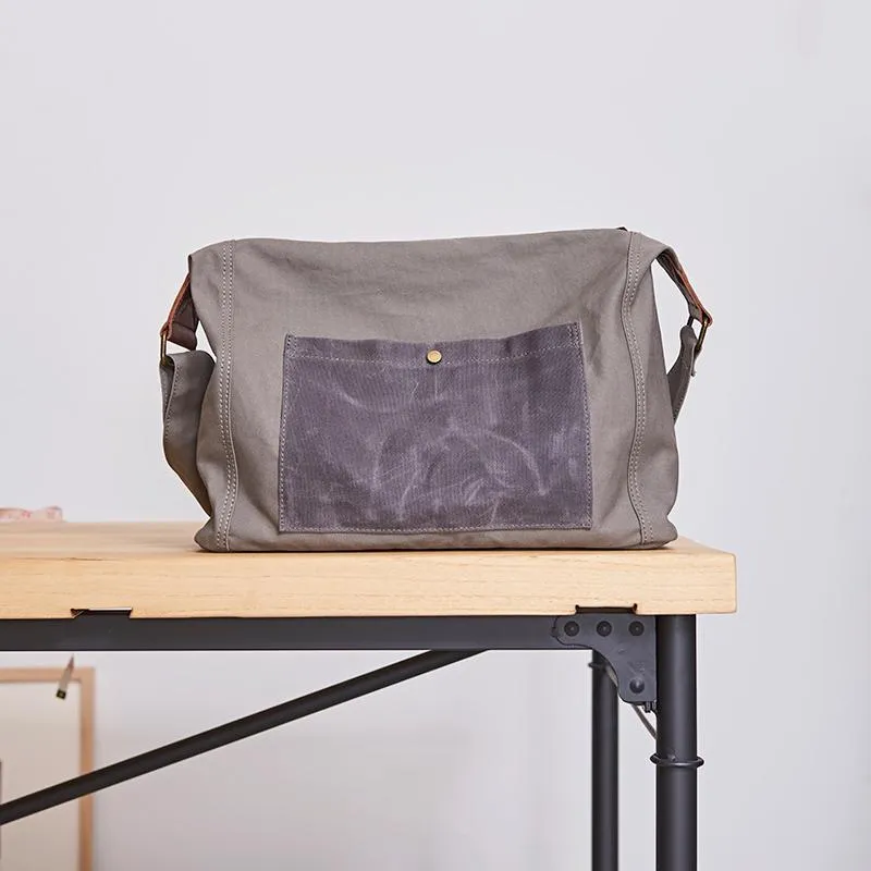 Canvas Mens 14 inches Side Bag Canvas Messenger Bags Canvas Travel Large Courier Bags for Men
