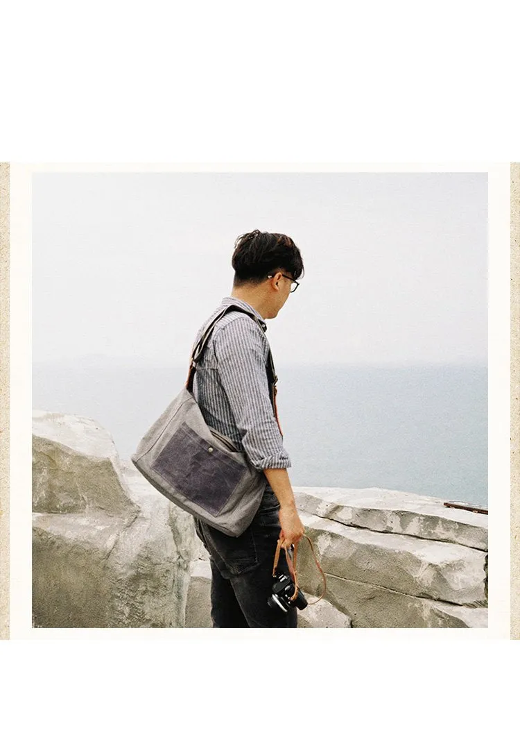 Canvas Mens 14 inches Side Bag Canvas Messenger Bags Canvas Travel Large Courier Bags for Men