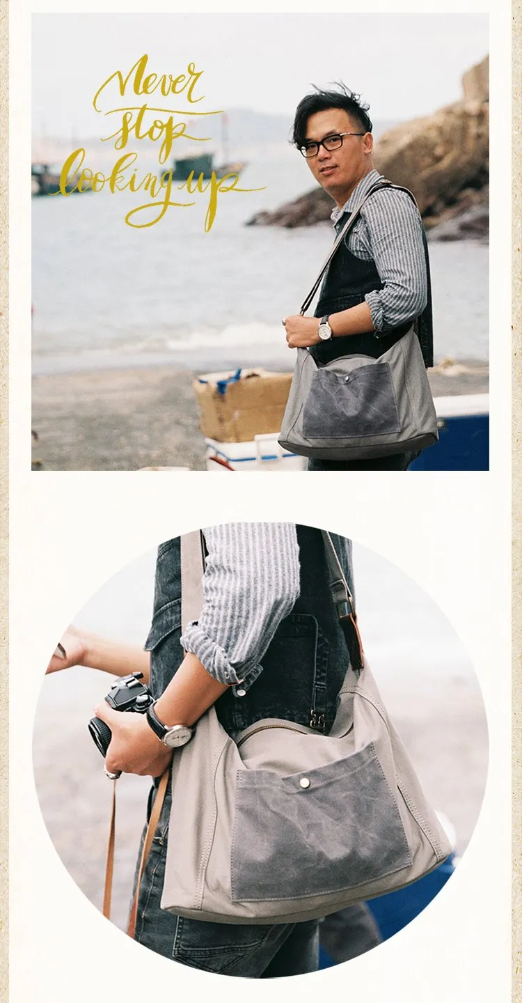 Canvas Mens 14 inches Side Bag Canvas Messenger Bags Canvas Travel Large Courier Bags for Men