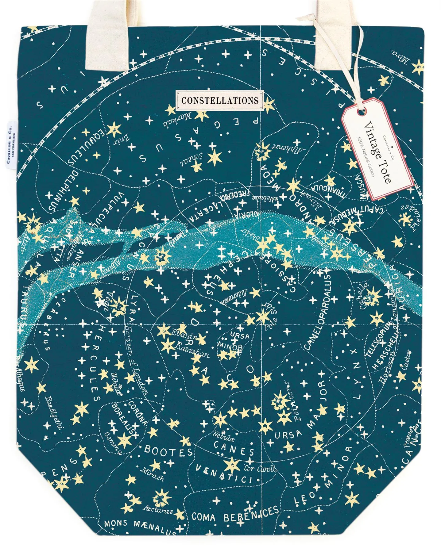 Cavallini - 100% Natural Cotton Vintage Tote Bag - 33x40.5cms - Celestial/Constellations