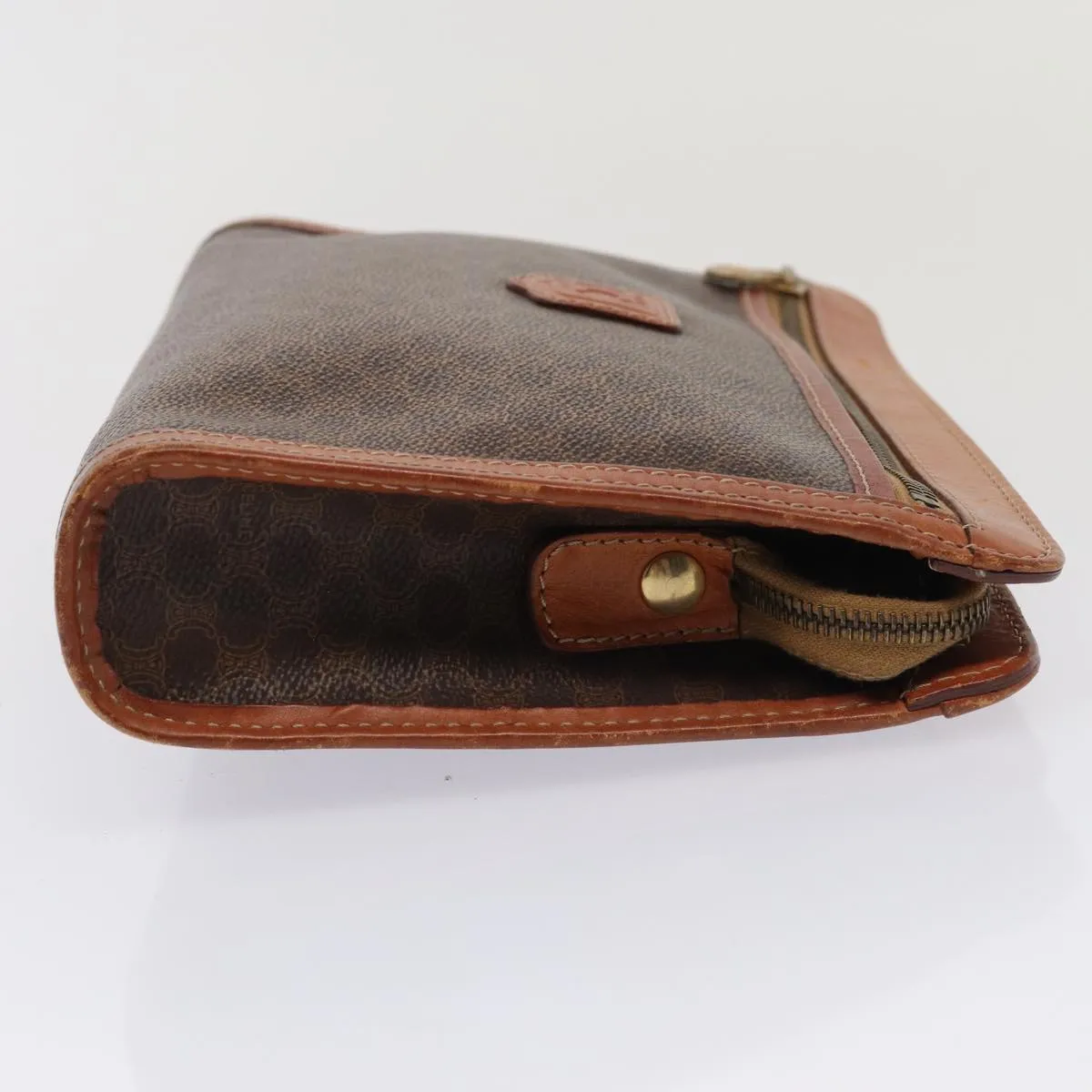CELINE Macadam Canvas Clutch Bag PVC Leather Brown Auth 83453