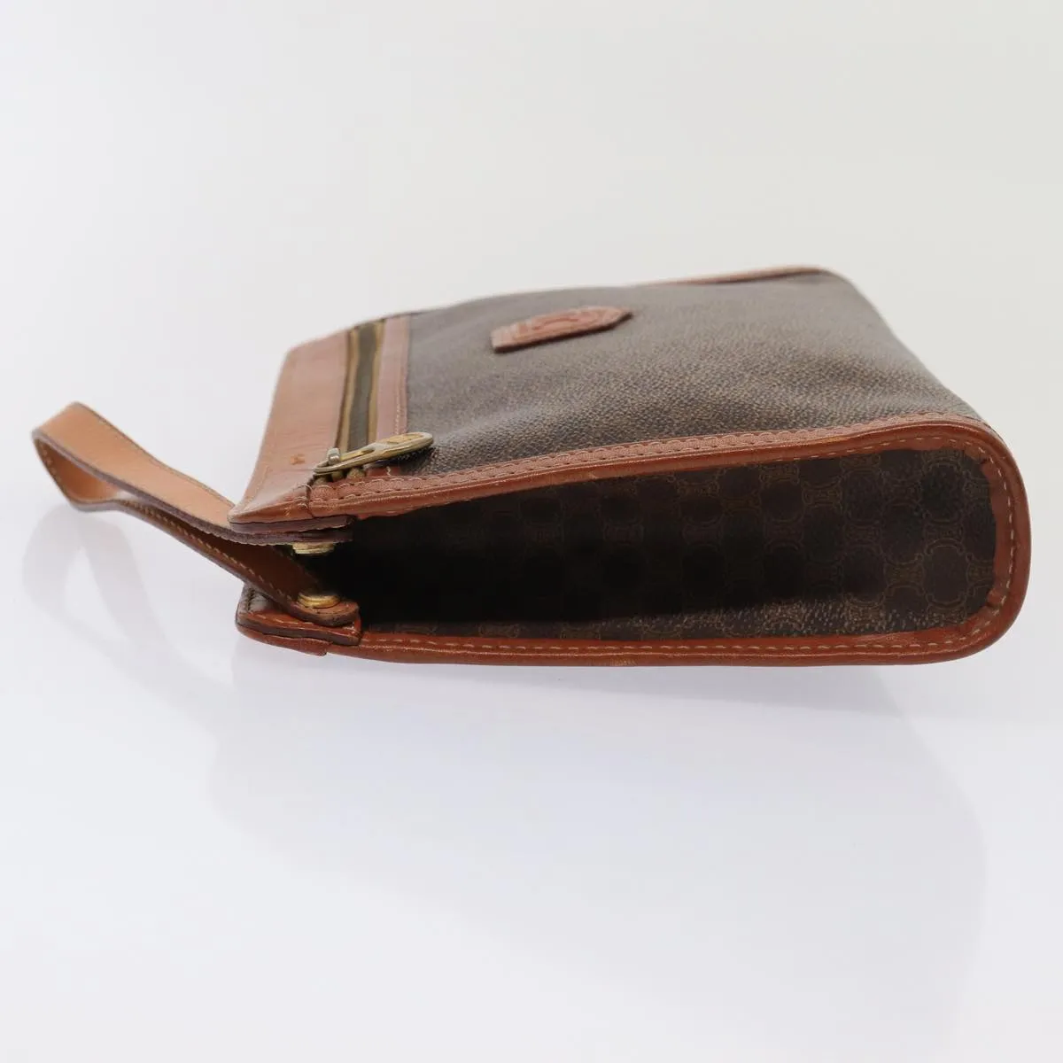 CELINE Macadam Canvas Clutch Bag PVC Leather Brown Auth 83453