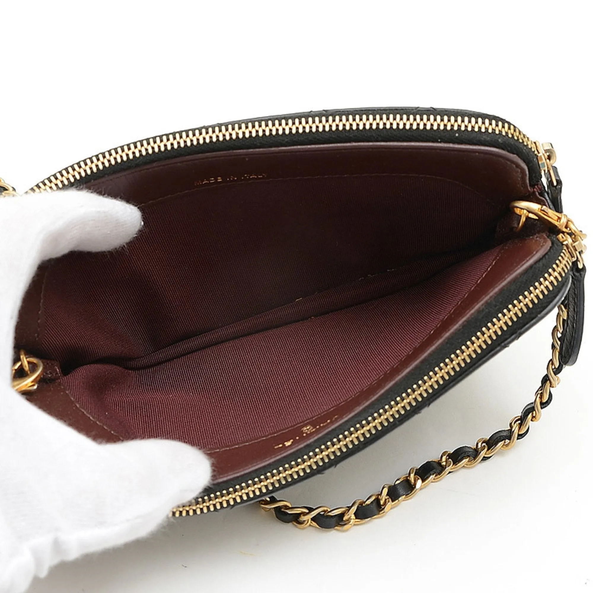 Chanel 2.55 Embroidered Chain Clutch Shoulder Bag Leather Black