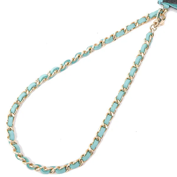 Chanel Around 2000 Made Unborn Calf Logo Embossed Chain Clutch Bag Black/Turquoise Blue