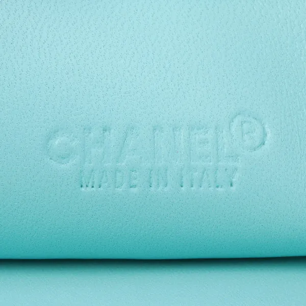 Chanel Around 2000 Made Unborn Calf Logo Embossed Chain Clutch Bag Black/Turquoise Blue
