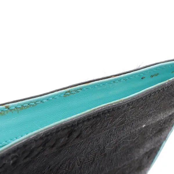 Chanel Around 2000 Made Unborn Calf Logo Embossed Chain Clutch Bag Black/Turquoise Blue