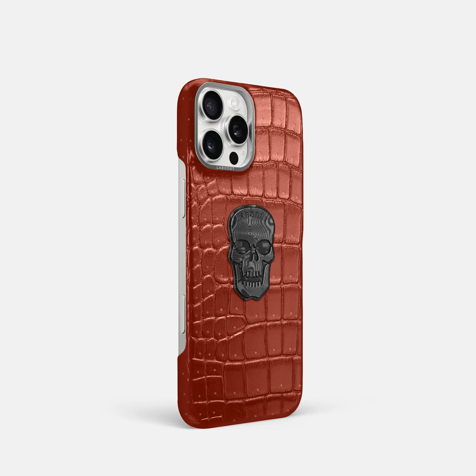 Classic Case With Carbon Skull For iPhone 16 Pro In Porosus Crocodile