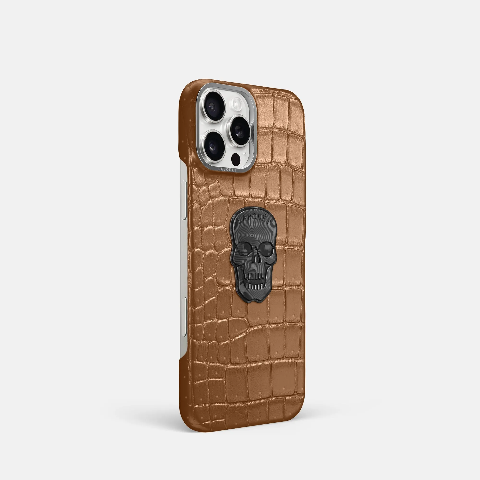 Classic Case With Carbon Skull For iPhone 16 Pro In Porosus Crocodile