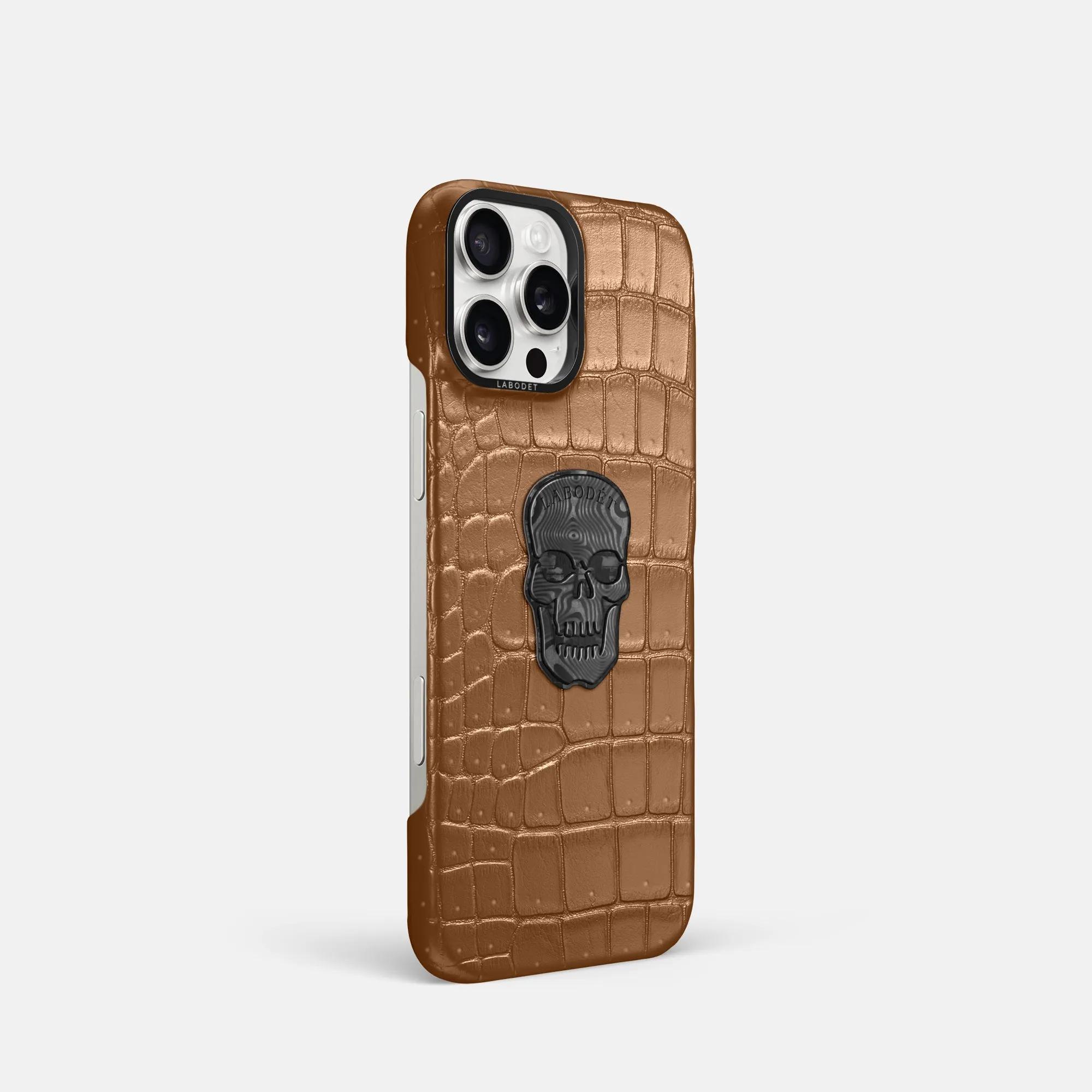 Classic Case With Carbon Skull For iPhone 16 Pro In Porosus Crocodile