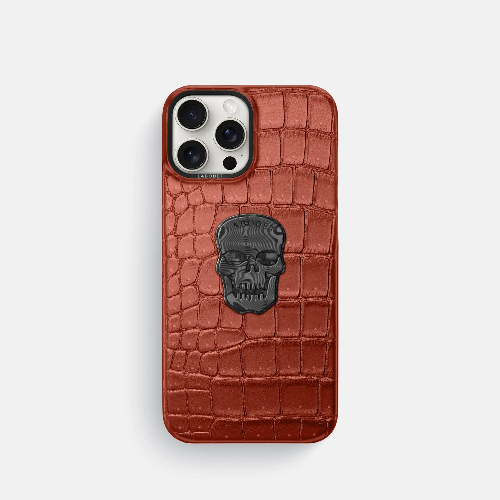 Classic Case With Carbon Skull For iPhone 16 Pro In Porosus Crocodile